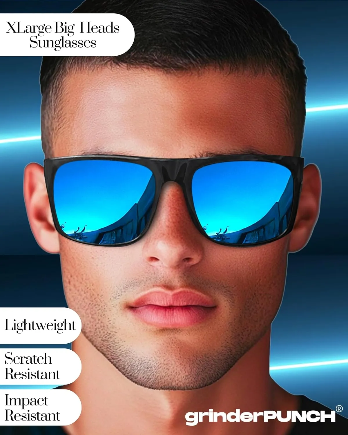grinderPUNCH XL Large Face Polarized Sunglasses Big Heads Wide Face, Extra Wide Oversized Sunglasses for Driving Glasses