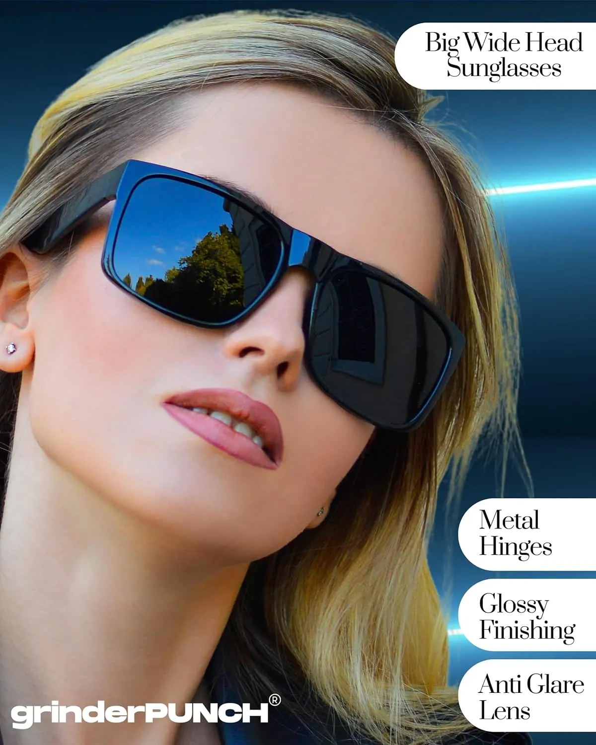 grinderPUNCH XL Large Face Polarized Sunglasses Big Heads Wide Face, Extra Wide Oversized Sunglasses for Driving Glasses