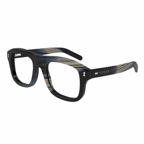 Gucci Square Full Rim, with a Shiny Black Beige And Blue Maxi Horn frame and Clear/Blue Magnetic Clip-On lens.