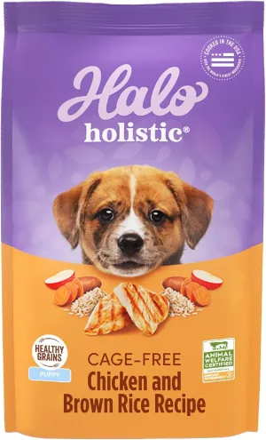 Halo Holistic Puppy Food, Cage Free Chicken & Brown Rice Recipe, Healthy Grains Dry Dog Food, Complete Digestive Health, 10 lb Bag