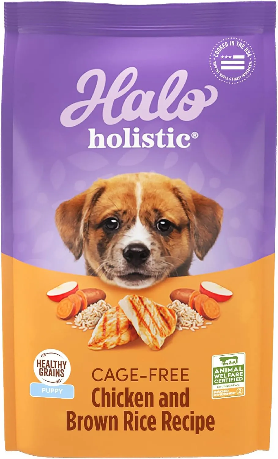 Halo Holistic Puppy Food, Cage Free Chicken & Brown Rice Recipe, Healthy Grains Dry Dog Food, Complete Digestive Health, 10 lb Bag