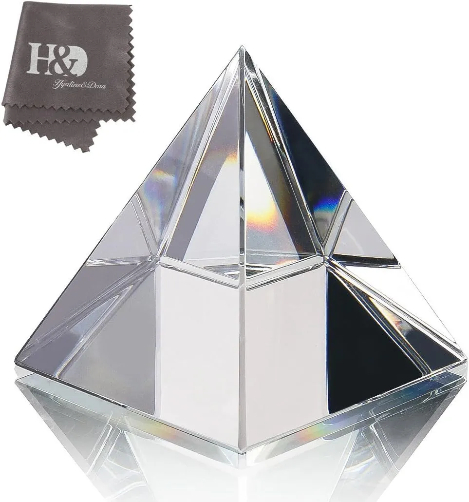 H&D HYALINE & DORA 4.3" H Large Clear Crystal Pyramid Paperweight with Gift Box for Prosperity