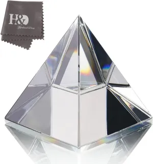 H&D HYALINE & DORA 4.3" H Large Clear Crystal Pyramid Paperweight with Gift Box for Prosperity