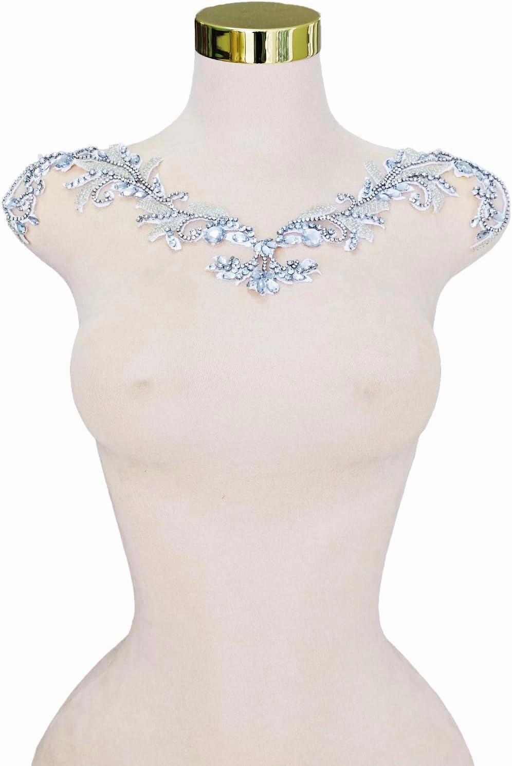 Handmade Rhinestone lace DIY Applique Beaded Crystal Patches Trim Patches for Dress Clothes Accessories(S7-Silver)