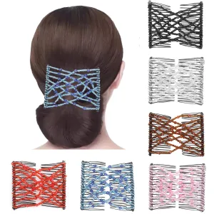 Hanhan 6 Pieces Magic Combs, Stretch Flower Beaded Hair Combs Elastic Bowknot Hair Clips Stretchy Hair Hairpins for Women Girls DIY Thick & Thin Hair Styling Accessories Random Color