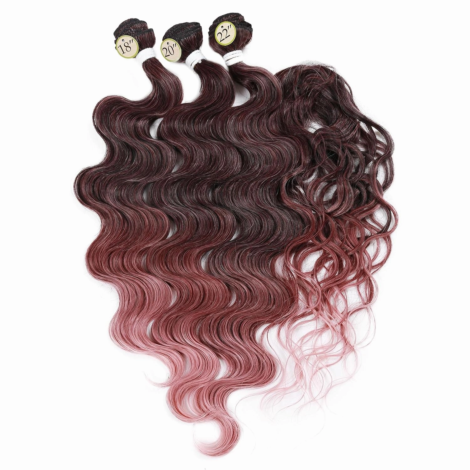 HANNE Synthetic Hair Bundles with Closure Body Wave Hair Extensions 18"20"22" with Lace Closure Heat Resistant Colorful Synthetic Bundles