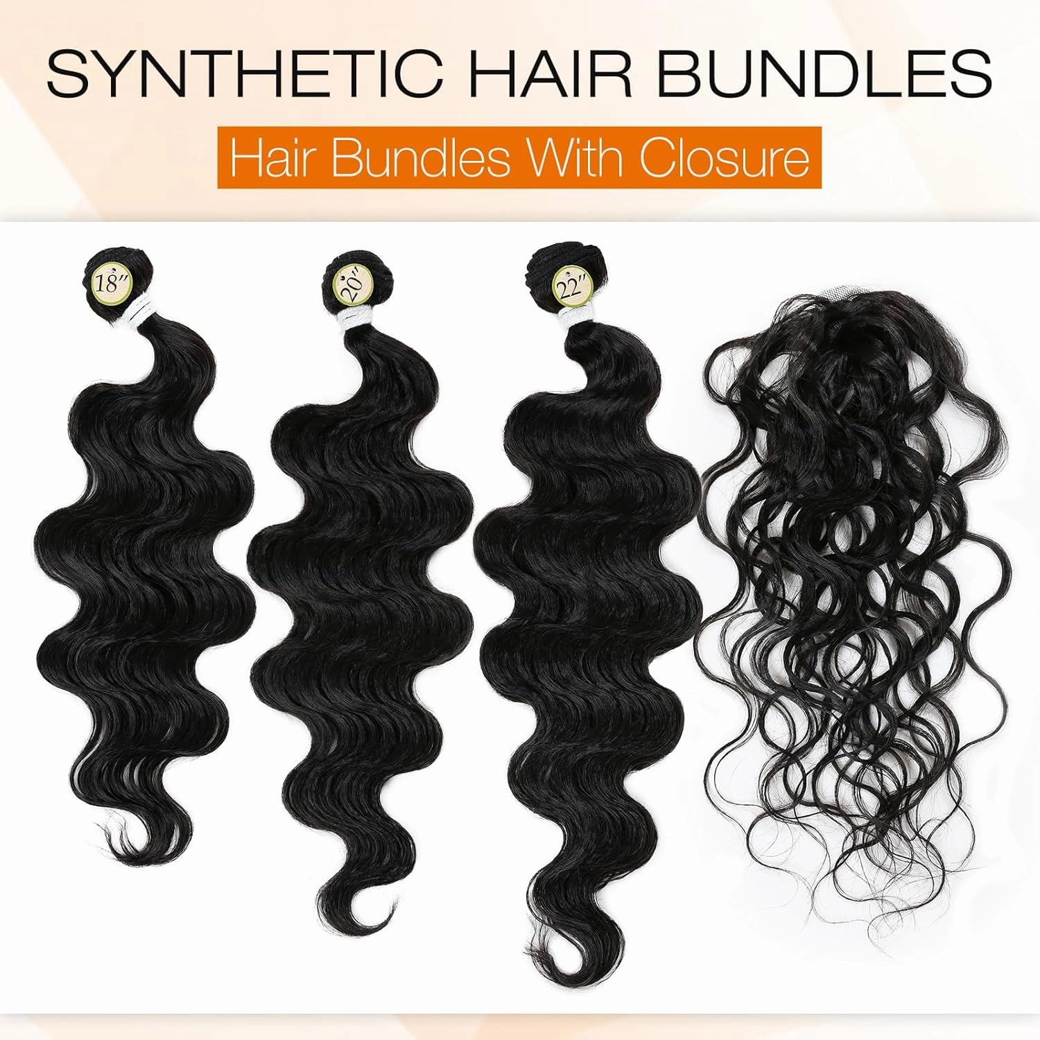 HANNE Synthetic Hair Bundles with Closure Body Wave Hair Extensions 18"20"22" with Lace Closure Heat Resistant Colorful Synthetic Bundles