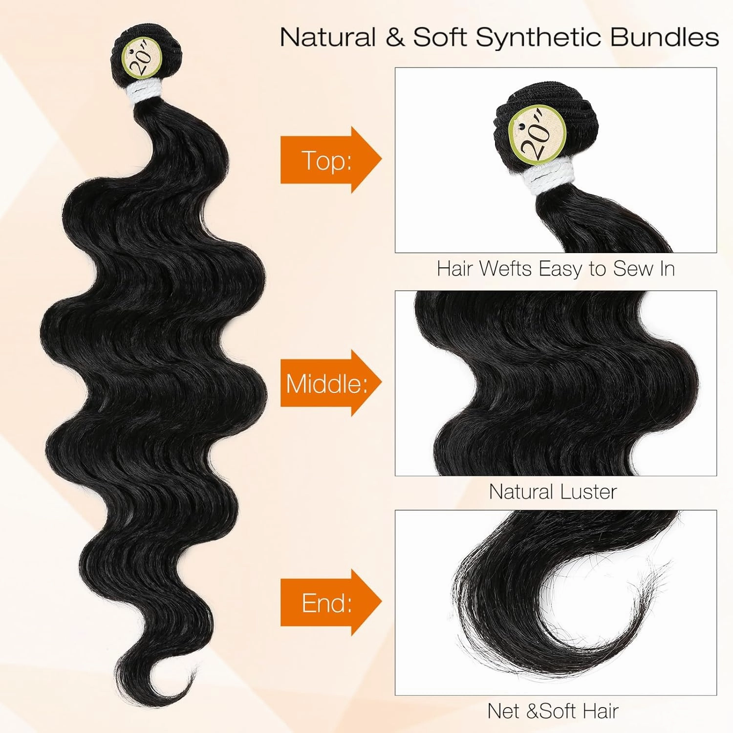 HANNE Synthetic Hair Bundles with Closure Body Wave Hair Extensions 18"20"22" with Lace Closure Heat Resistant Colorful Synthetic Bundles