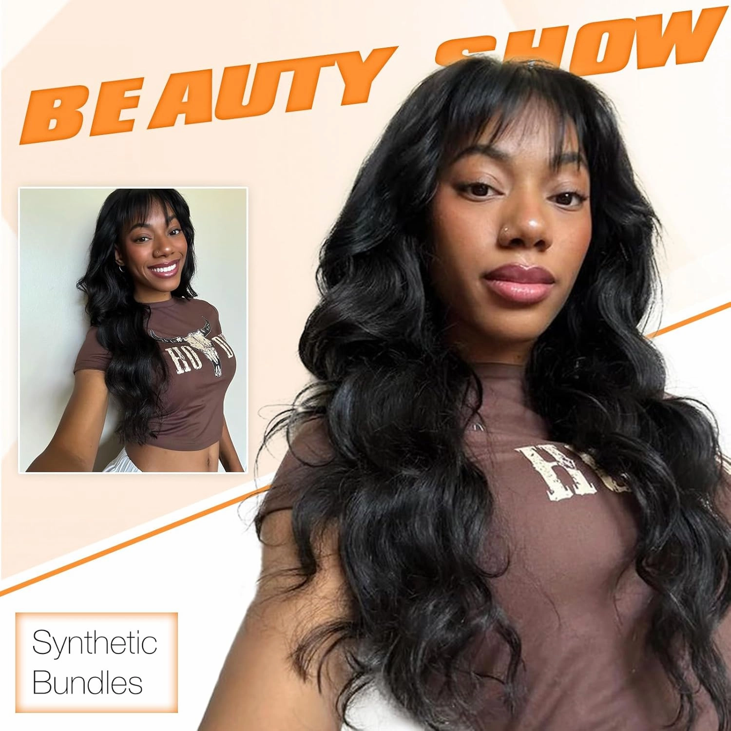 HANNE Synthetic Hair Bundles with Closure Body Wave Hair Extensions 18"20"22" with Lace Closure Heat Resistant Colorful Synthetic Bundles