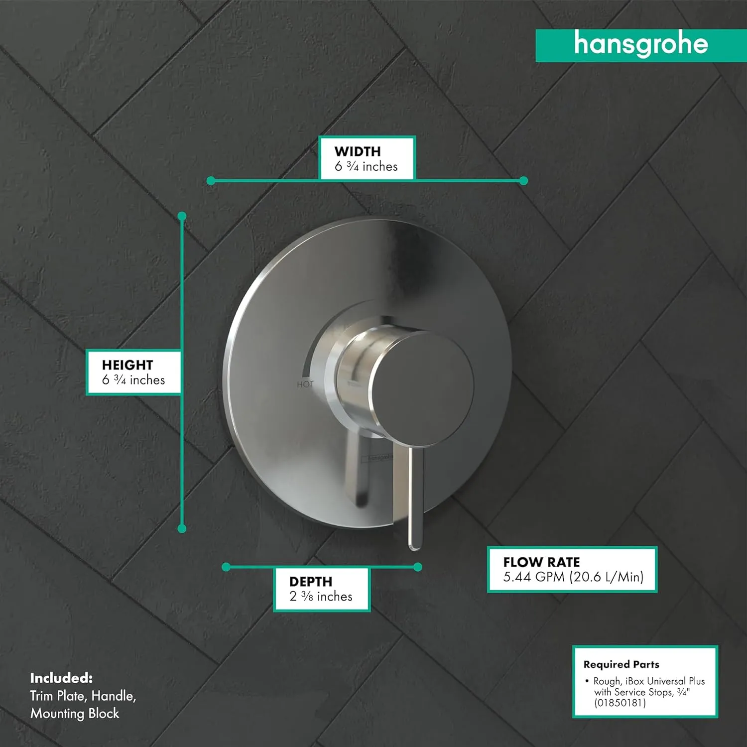 hansgrohe 4233000 S Pressure Balanced Valve Trim with Integrated Volume Control, Chrome
