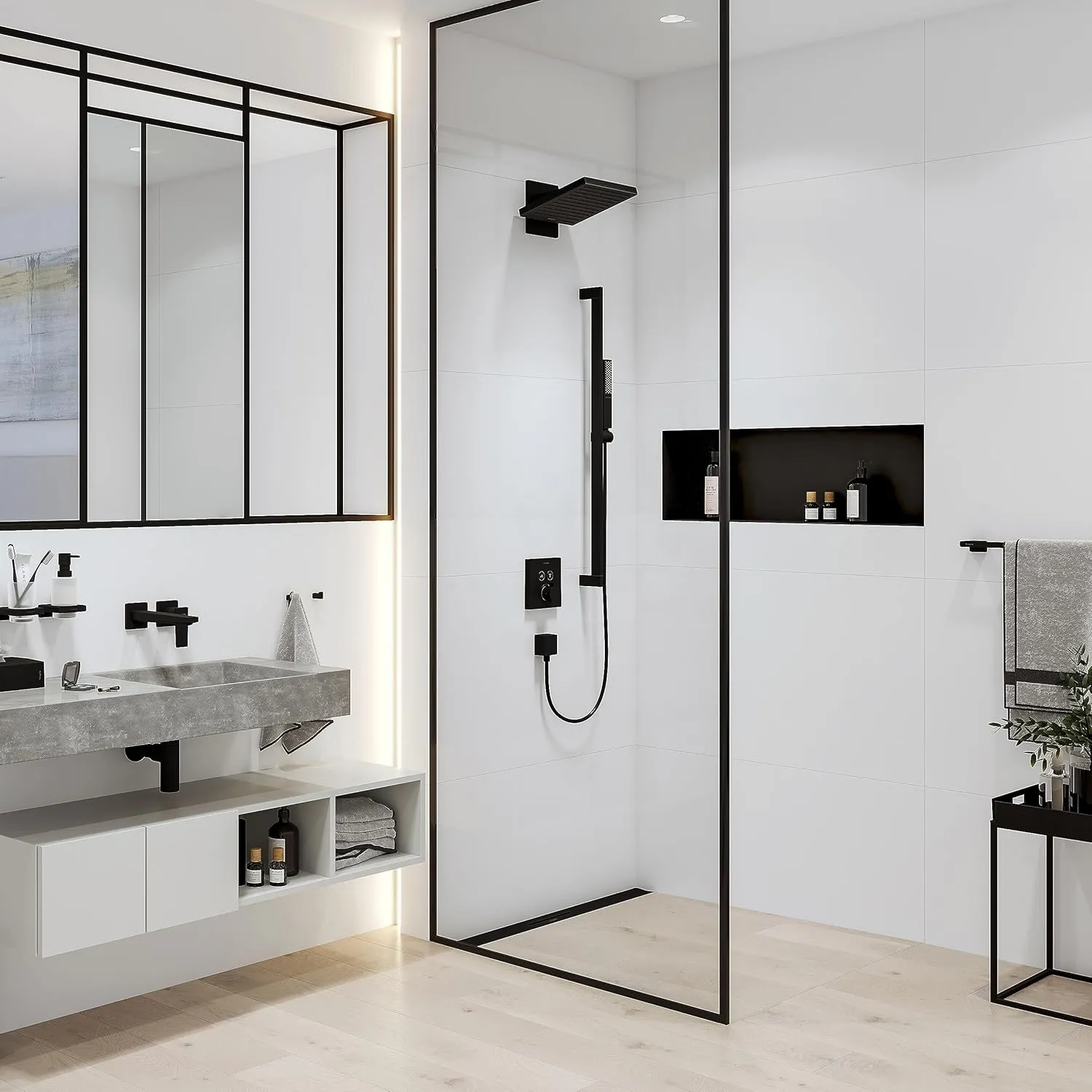hansgrohe Pulsify E 10-inch Modern Showerhead 1-Spray PowderRain with QuickClean in Matte Black, 24331671