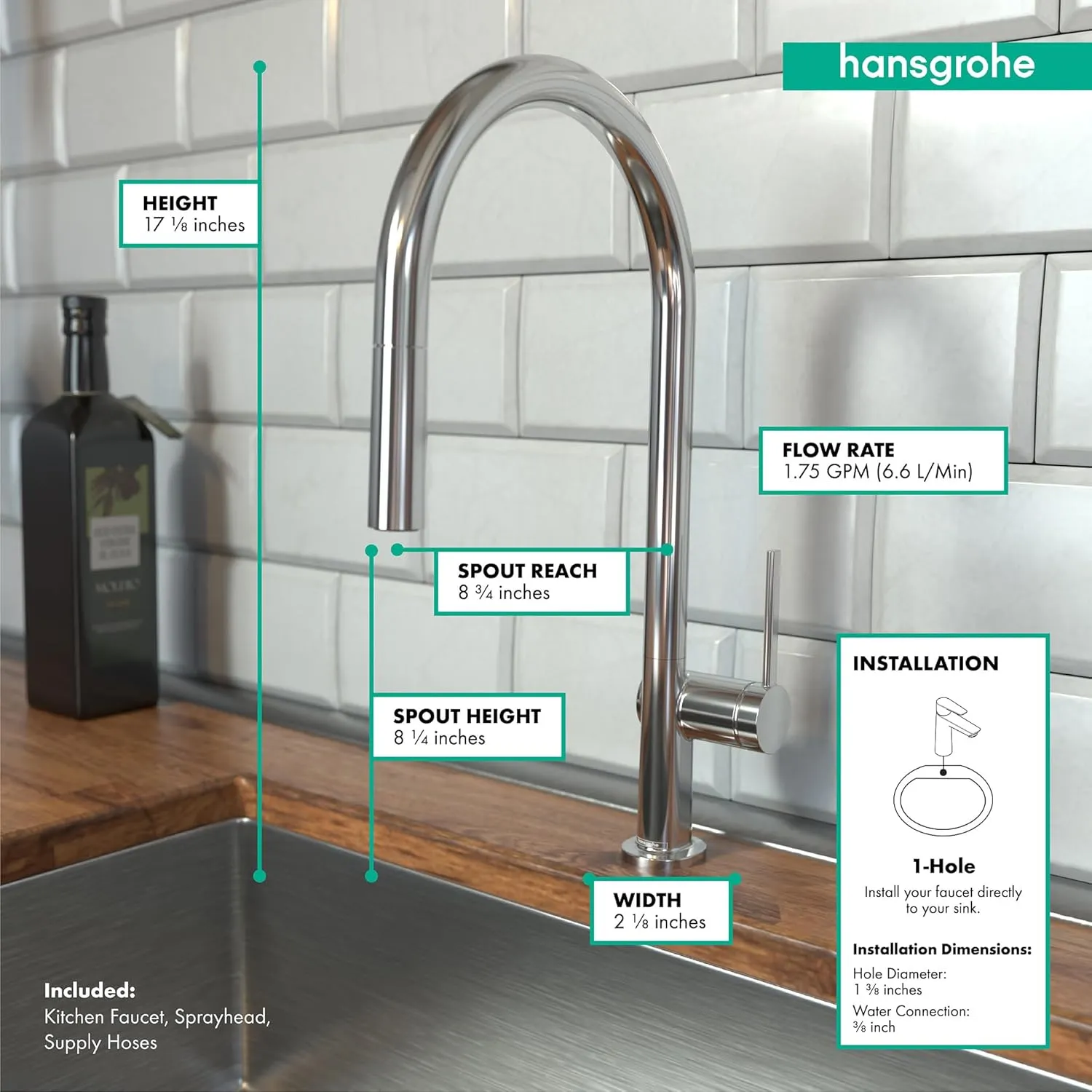 hansgrohe Talis N Chrome High Arc Kitchen Faucet, Kitchen Faucets with Pull Down Sprayer, Faucet for Kitchen Sink, Magnetic Docking Spray Head, Chrome 72800001