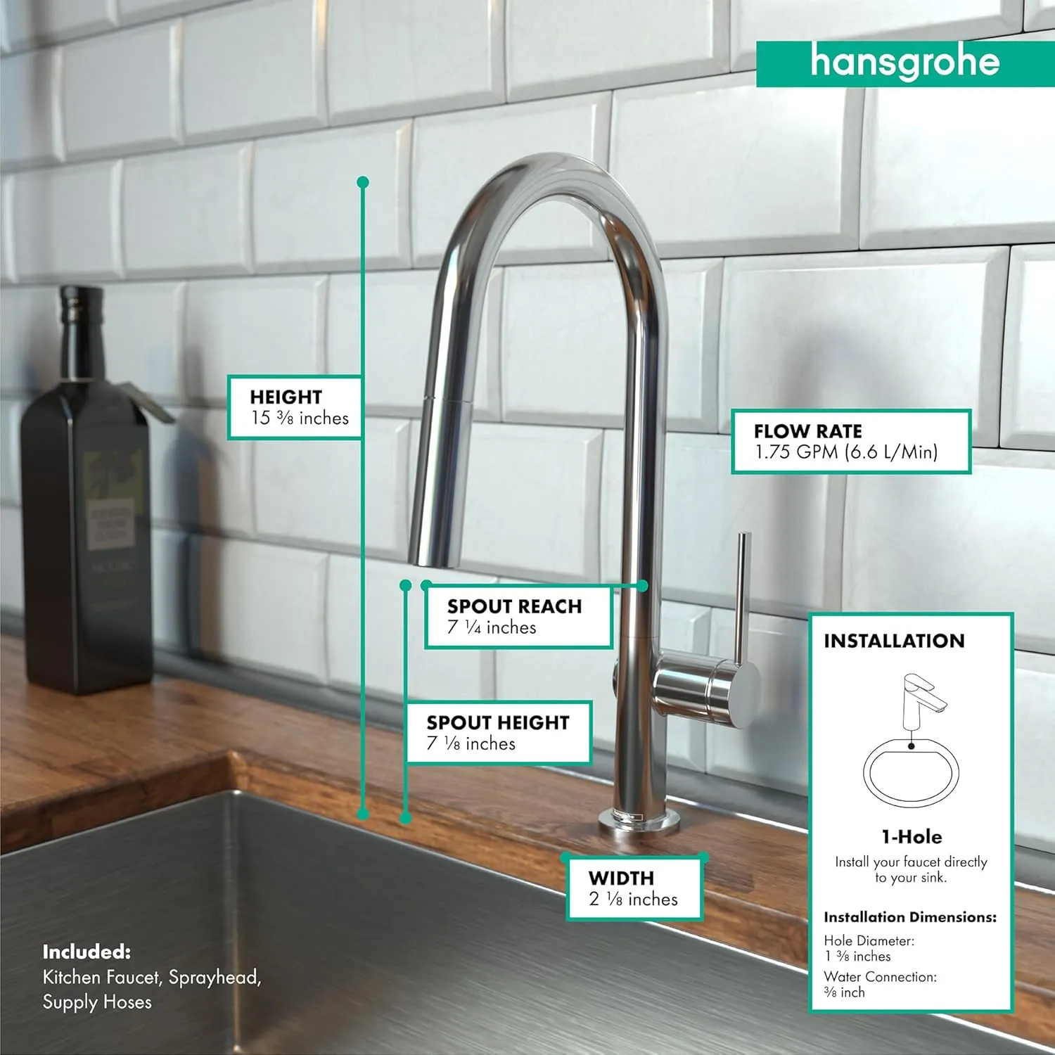 hansgrohe Talis N Chrome High Arc Kitchen Faucet, Kitchen Faucets with Pull Down Sprayer, Faucet for Kitchen Sink, Magnetic Docking Spray Head, Chrome 72846001