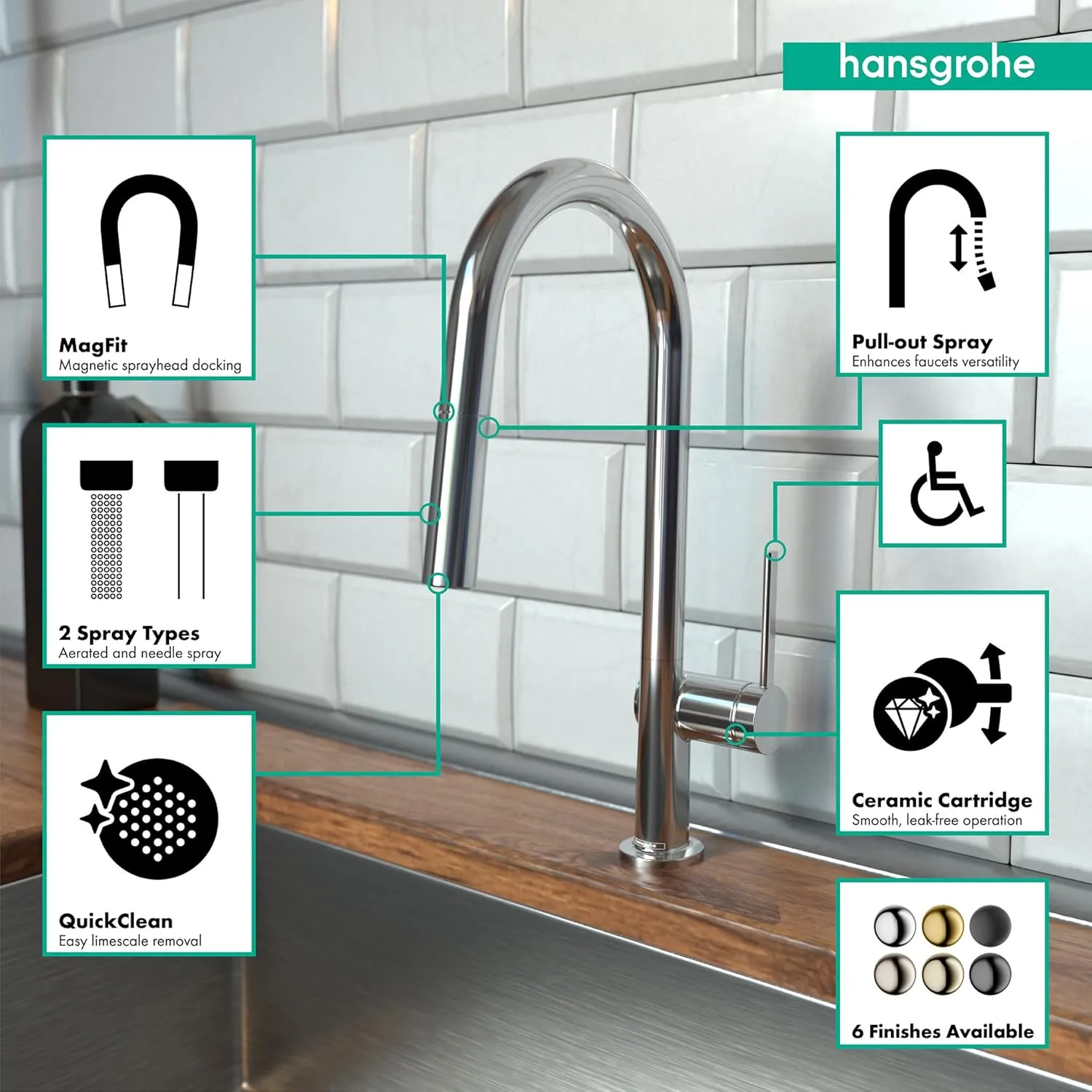 hansgrohe Talis N Chrome High Arc Kitchen Faucet, Kitchen Faucets with Pull Down Sprayer, Faucet for Kitchen Sink, Magnetic Docking Spray Head, Chrome 72846001