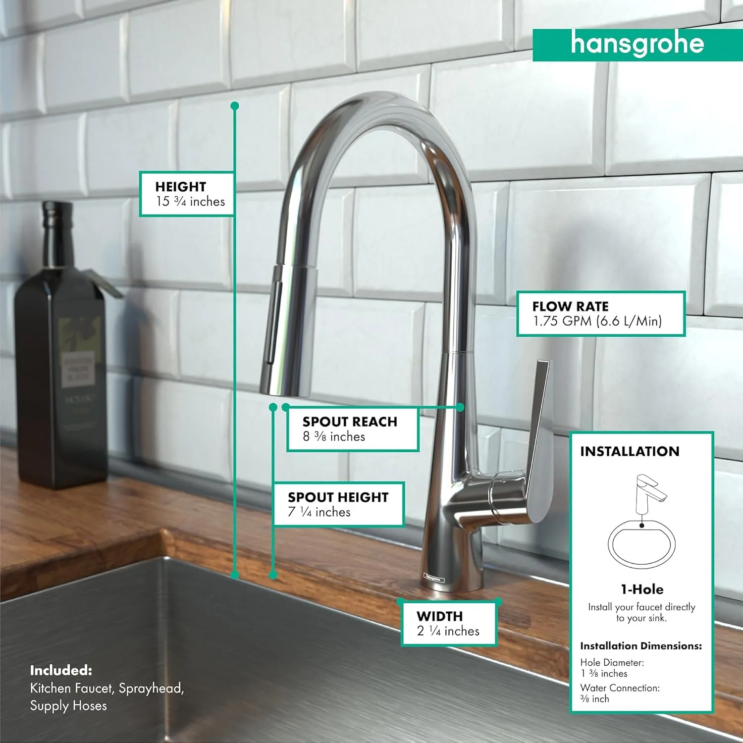 hansgrohe Talis S Chrome High Arc Kitchen Faucet, Kitchen Faucets with Pull Down Sprayer, Faucet for Kitchen Sink, Magnetic Docking Spray Head, Chrome 72813001