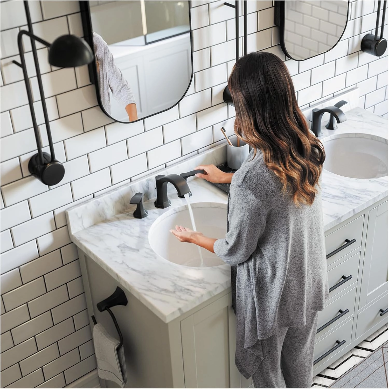 hansgrohe Locarno Transitional Ribbon Spray 2-Handle 3 6-inch Tall Bathroom Sink Faucet in Matte Black, 04813670