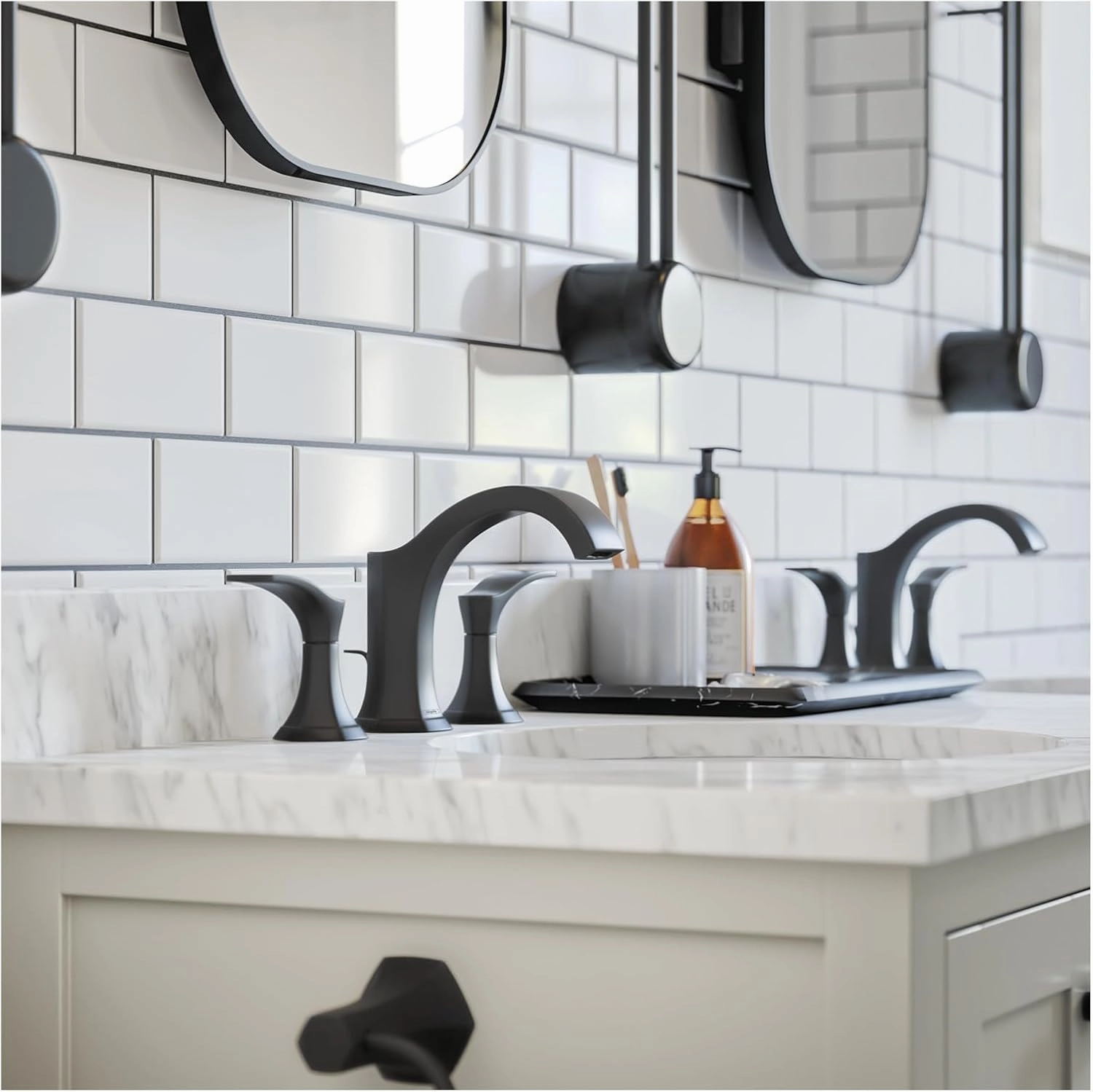 hansgrohe Locarno Transitional Ribbon Spray 2-Handle 3 6-inch Tall Bathroom Sink Faucet in Matte Black, 04813670