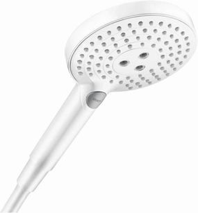 hansgrohe Raindance Select S Low Flow 5-inch Handheld Shower Head Modern 3-Spray PowderRain, Rain, Whirl 26036701 Handshower, 1.75 GPM, Matte White
