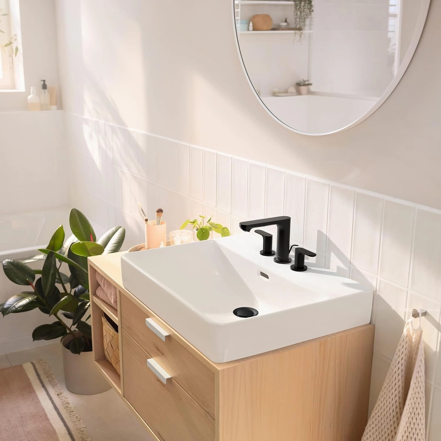 Hansgrohe Rebris S Contemporary 2-Handle 3-Hole 5-inch Tall Bathroom Sink Faucet in Matte Black, 72530671
