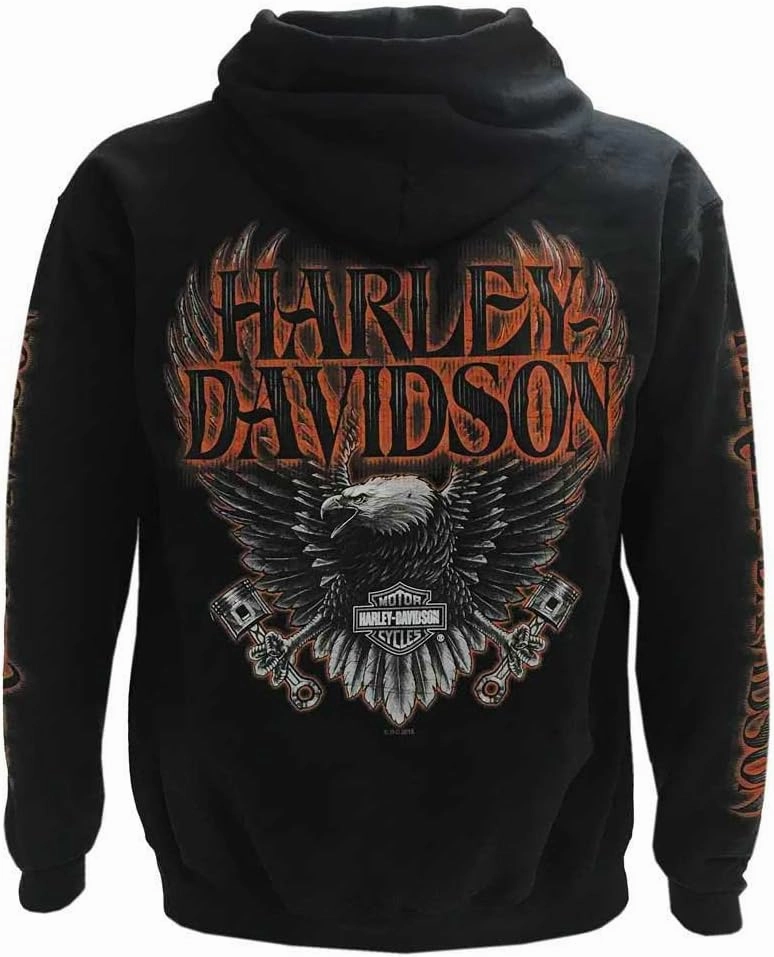 Harley-Davidson Men's Eagle Piston Long Sleeve Full-Zip Hoodie, Black 30299950