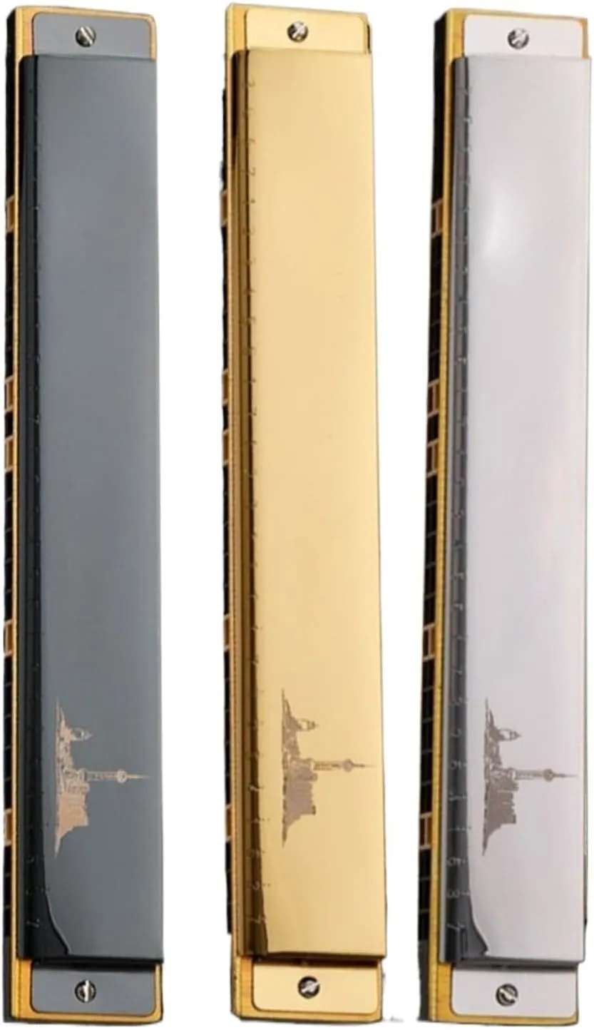 Harmonica 28 holes polyphonic C key for beginners(Gold)