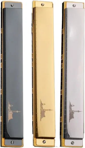 Harmonica 28 holes polyphonic C key for beginners(Gold)
