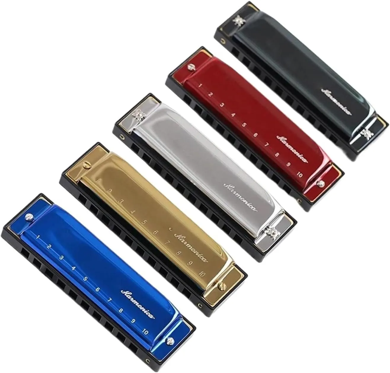 Harmonica Key of C 10 Holes Diatonic Blues For Beginner Students(Gold)