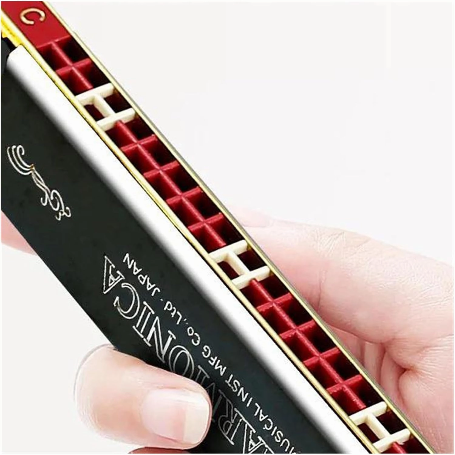 Harmonica 24 hole polyphonic C key beginner professional performance grade instrument(Gold)