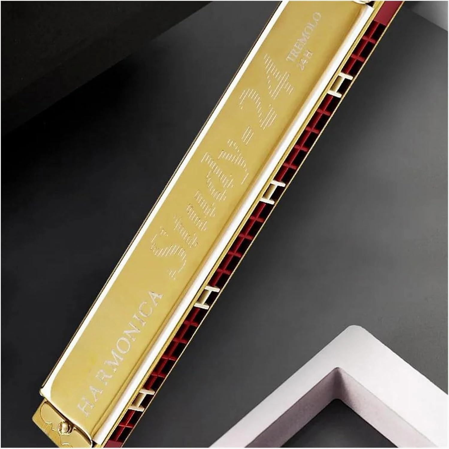 Harmonica 24 hole polyphonic C key beginner professional performance grade instrument(Gold)