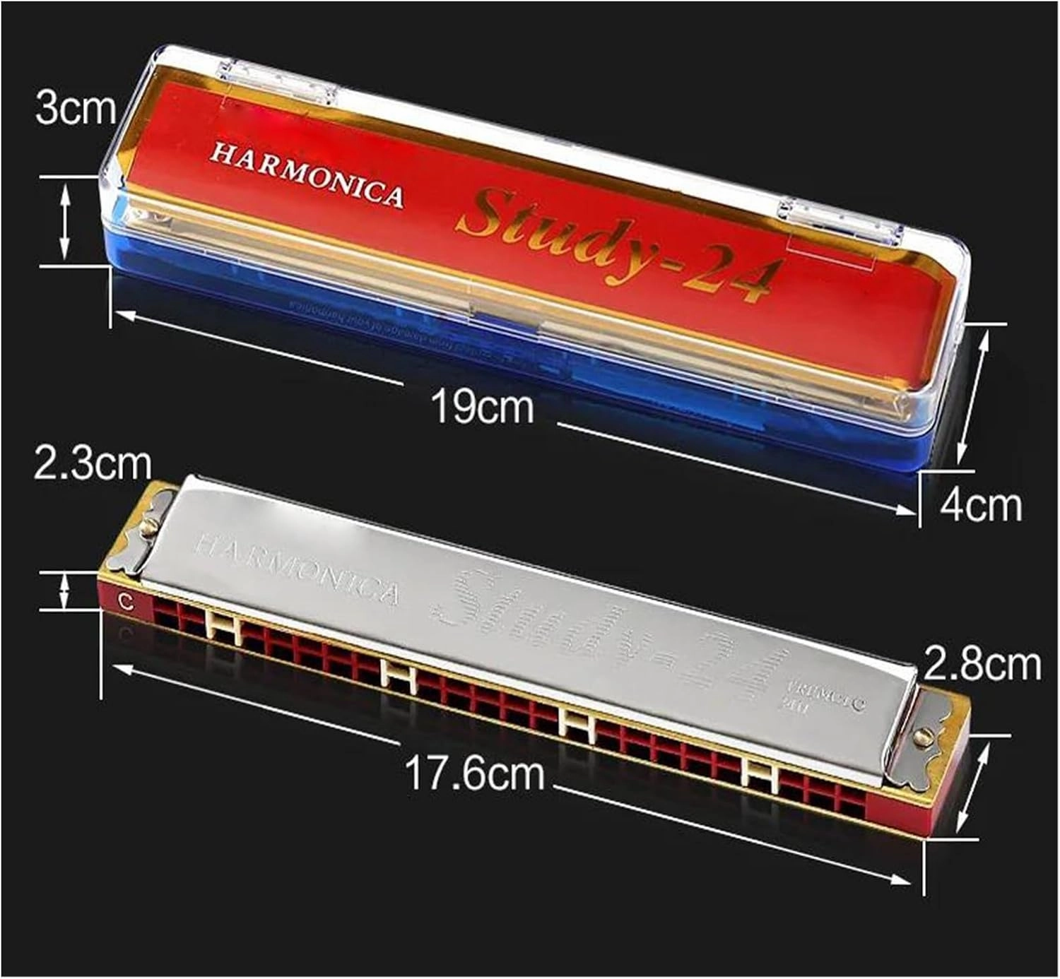Harmonica 24 hole polyphonic C key beginner professional performance grade instrument(Gold)