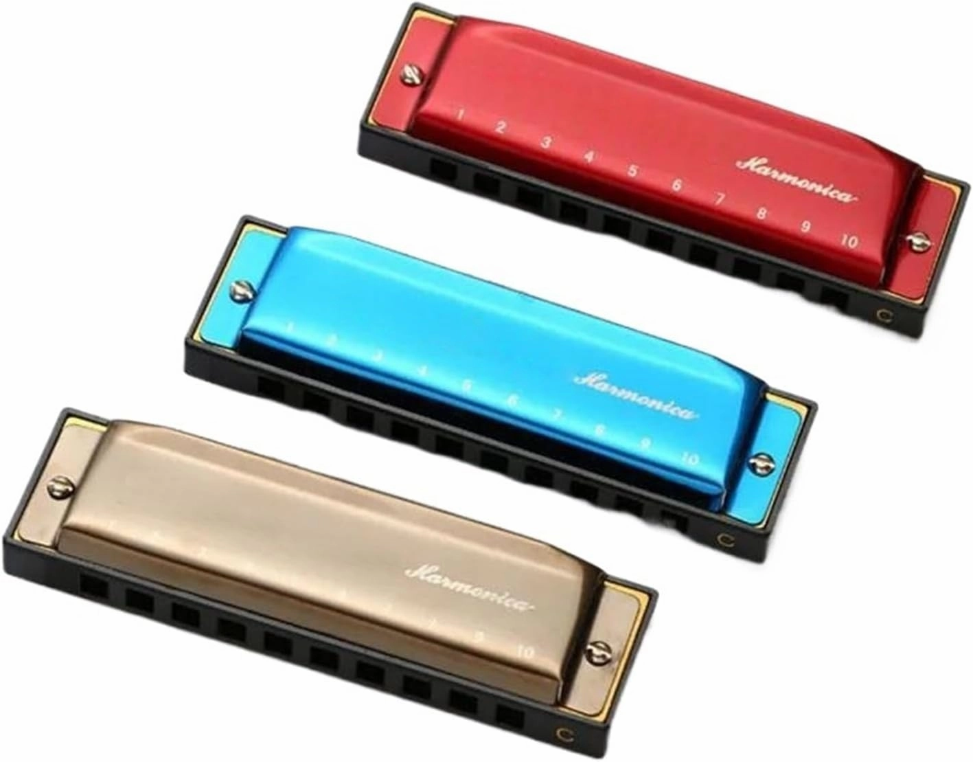 Harmonica Diatonic C Key Mouth for Beginner Professional Performance 10 Holes(Gold)