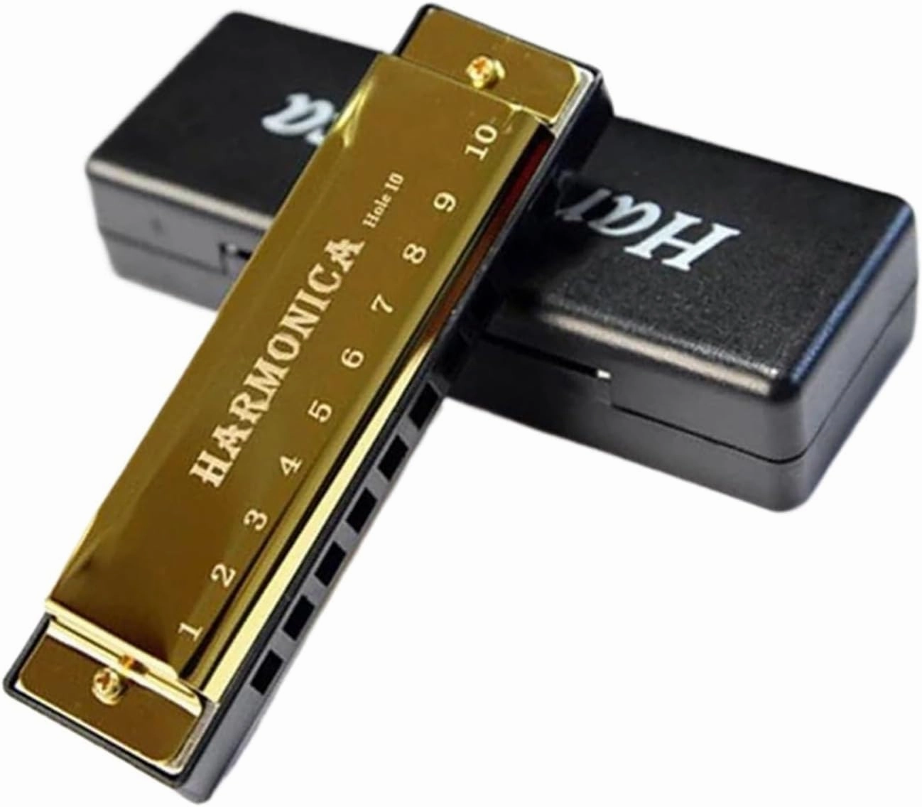 Harmonica Key Of C 10 Hole Diatonic With Case For Beginner(Gold)