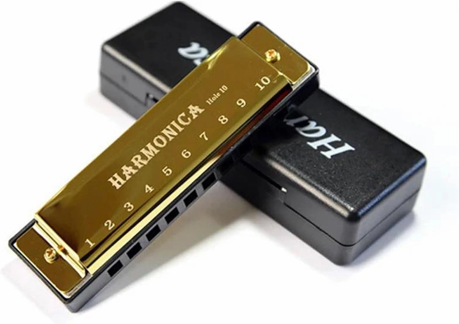 Harmonica Key Of C 10 Hole Diatonic With Case For Beginner(Gold)