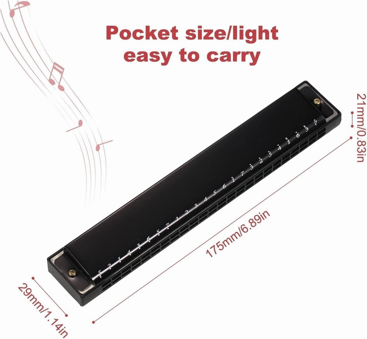 Harmonica Professional Harp Armonica Key of C 24 Hole Polyphony Diatonic Mouth Organ with Case for Blues Folk(Gold)