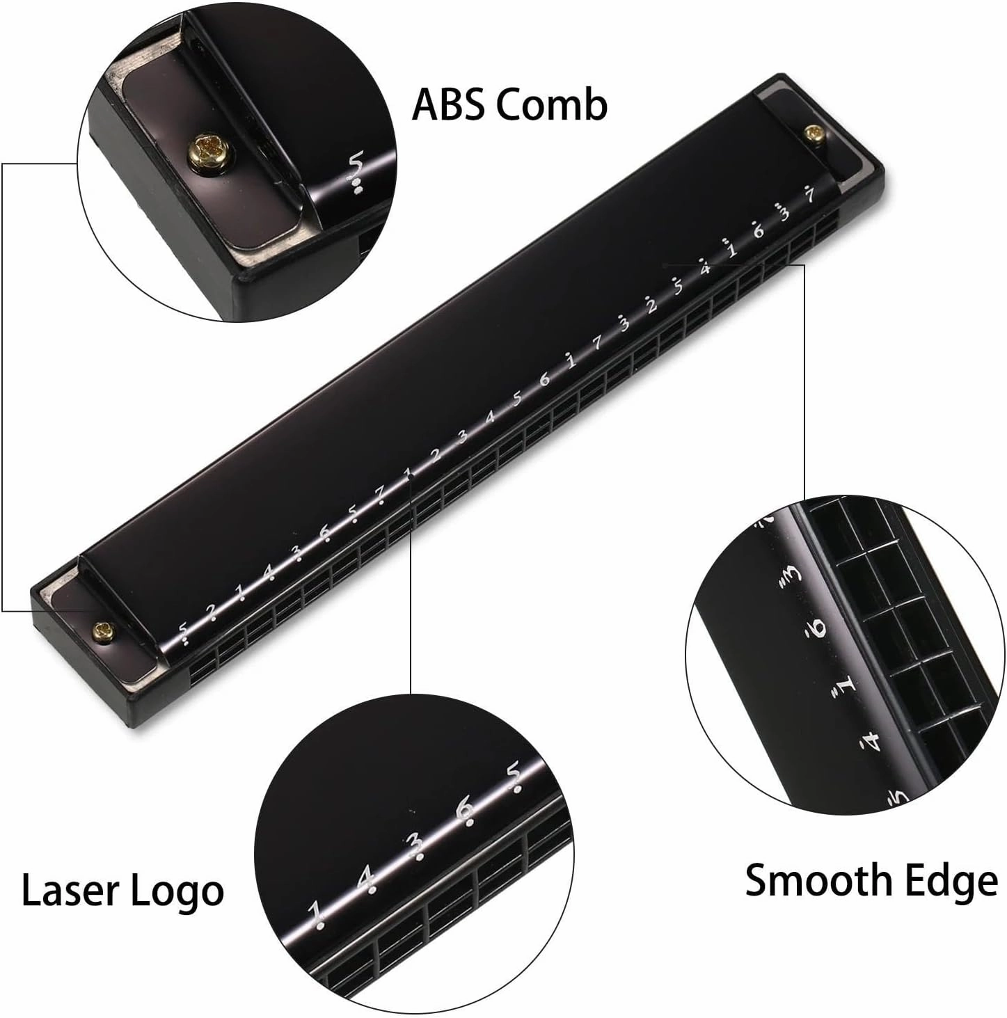 Harmonica Professional Harp Armonica Key of C 24 Hole Polyphony Diatonic Mouth Organ with Case for Blues Folk(Gold)