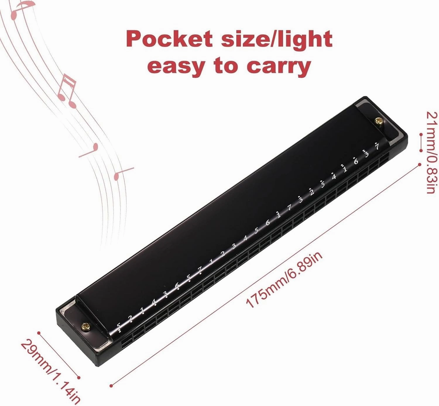 Harmonica Professional Harp Armonica Key of C 24 Hole Polyphony Diatonic Mouth Organ with Case for Blues Folk(Gold)