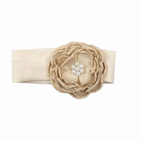 Haute Baby Vanilla Sugar Infant Newborn Baby Girl Floral Cotton Lace Flower Headband With Bows - Peach