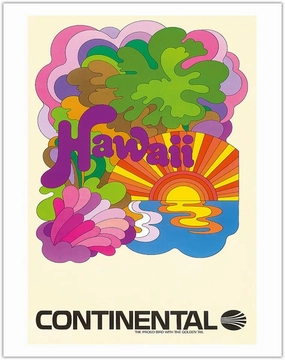 Hawaii - Continental Airlines - Psychedelic Art - Vintage Airline Travel Poster c.1960s - Fine Art Matte Paper Print (Unframed) 11x14in
