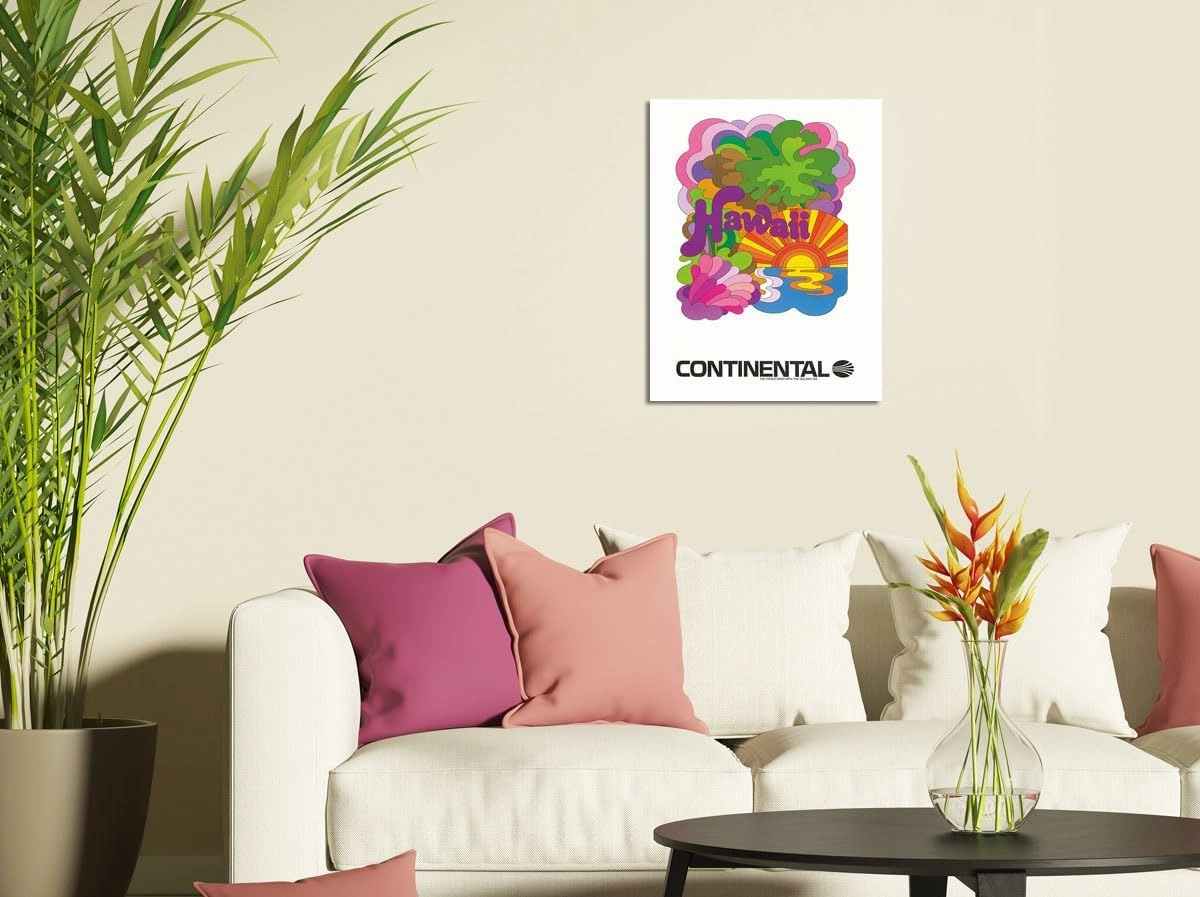 Hawaii - Continental Airlines - Psychedelic Art - Vintage Airline Travel Poster c.1960s - Fine Art Matte Paper Print (Unframed) 11x14in