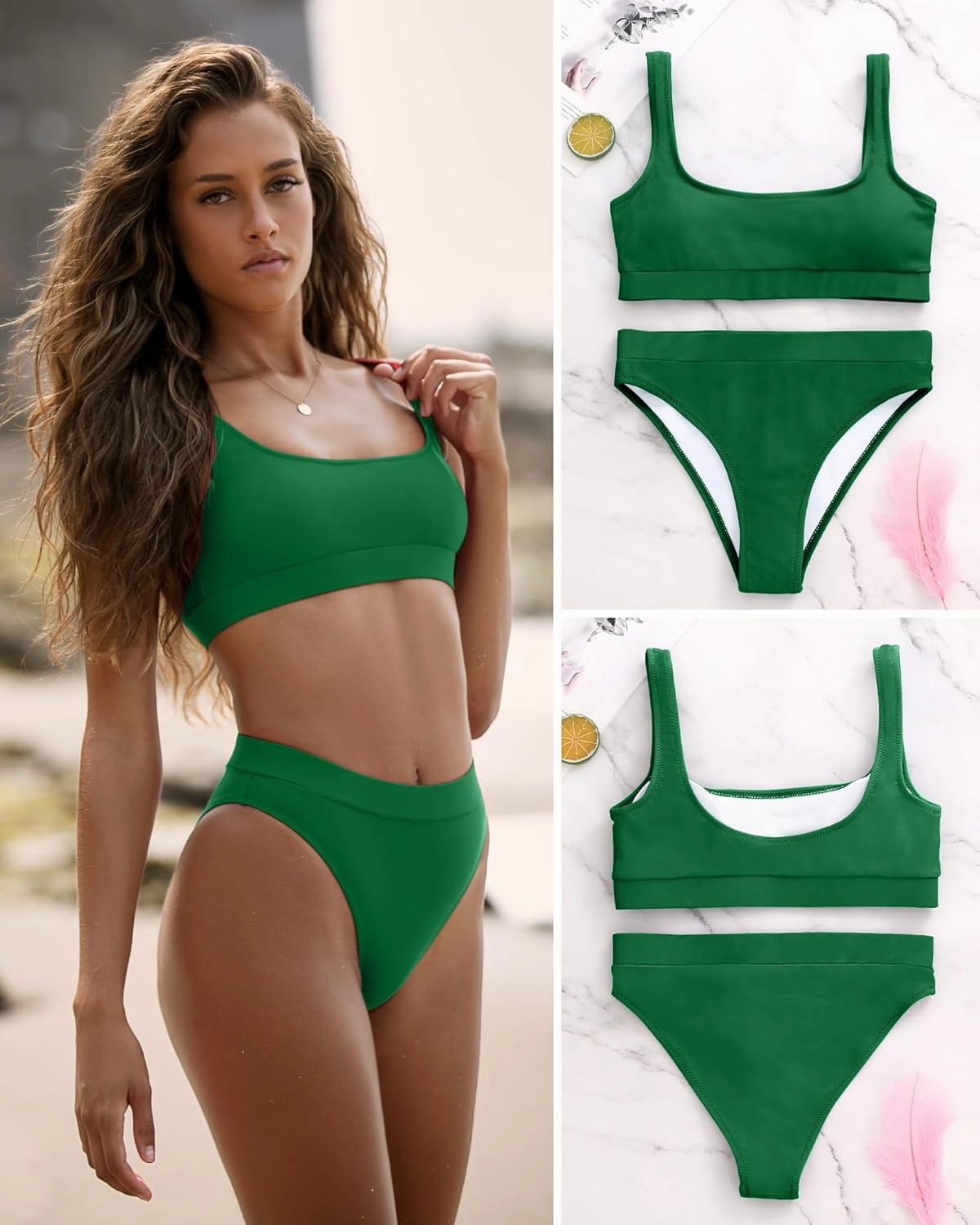 High Waisted Bikini for Women Tummy Control Bottoms Push Up Crop Top Swimsuit 2 Piece High Cut Teens Girls Bathing Suits