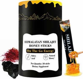 Himalayan Pure Nutritious Shilajit Honey Sticks Gold- Saffron, Honey - 75% Fulvic Acid, 85  Trace Minerals - for Men Women - 30 Sticks(Shilajit Honey 30 Sticks)