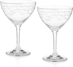 HISTORY COMPANY A Cole Porter Opening Night – Decorative Crystal Champagne Cocktail Coupe, 2-Piece Set (Gift Box Collection)