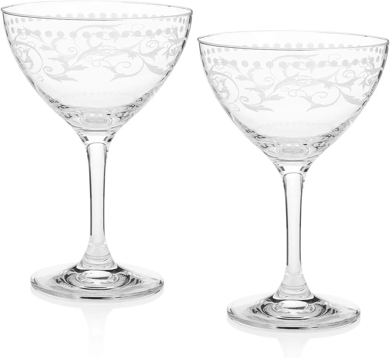 HISTORY COMPANY A Cole Porter Opening Night – Decorative Crystal Champagne Cocktail Coupe, 2-Piece Set (Gift Box Collection)