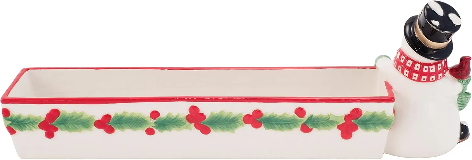 Holly Berry Snowman Collection, Cracker Cradle, Red/White