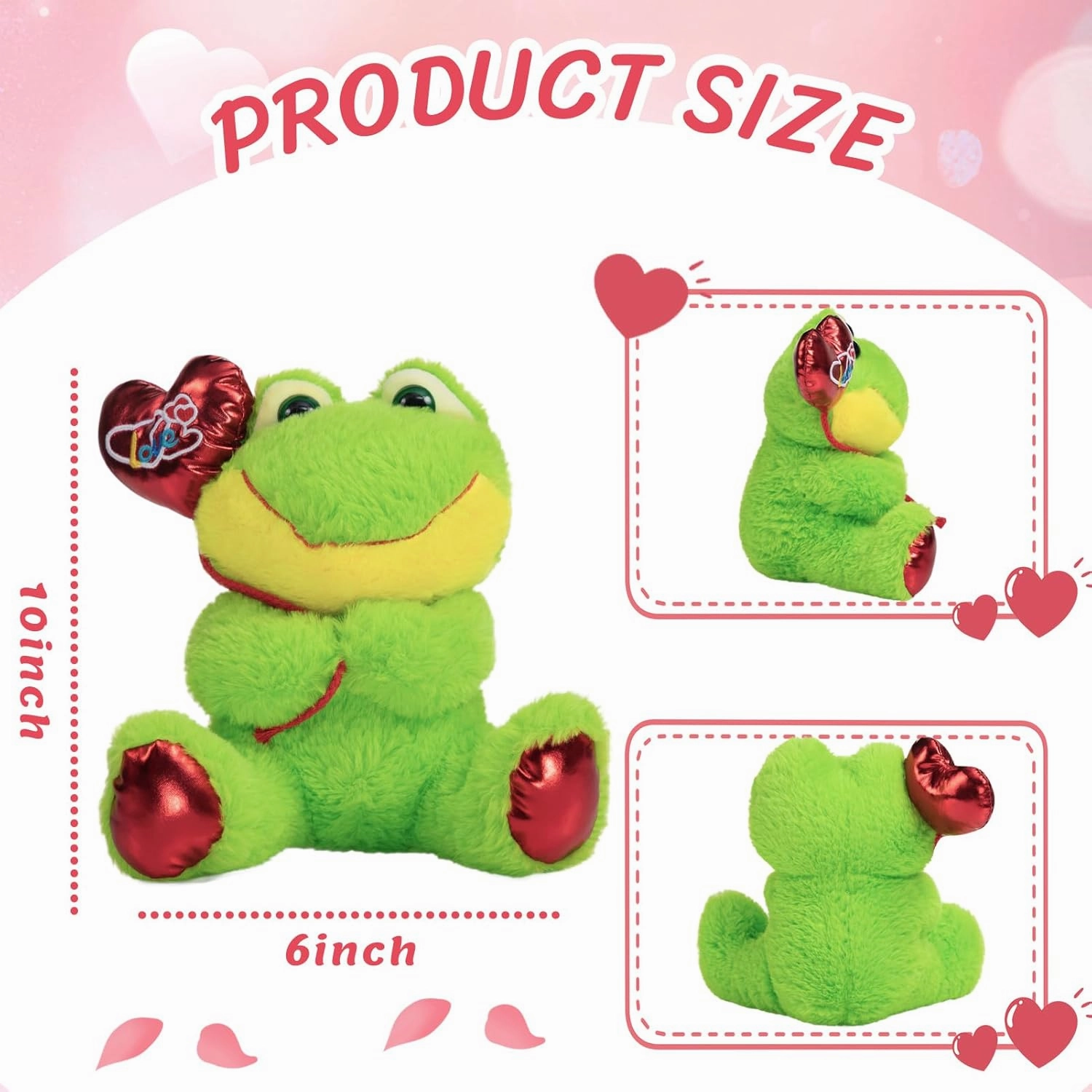 HollyHOME Frog Stuffed Animal Frog Plush Holding Red Love Balloon for Kids and Girlfriend Gifts 10 inch Green