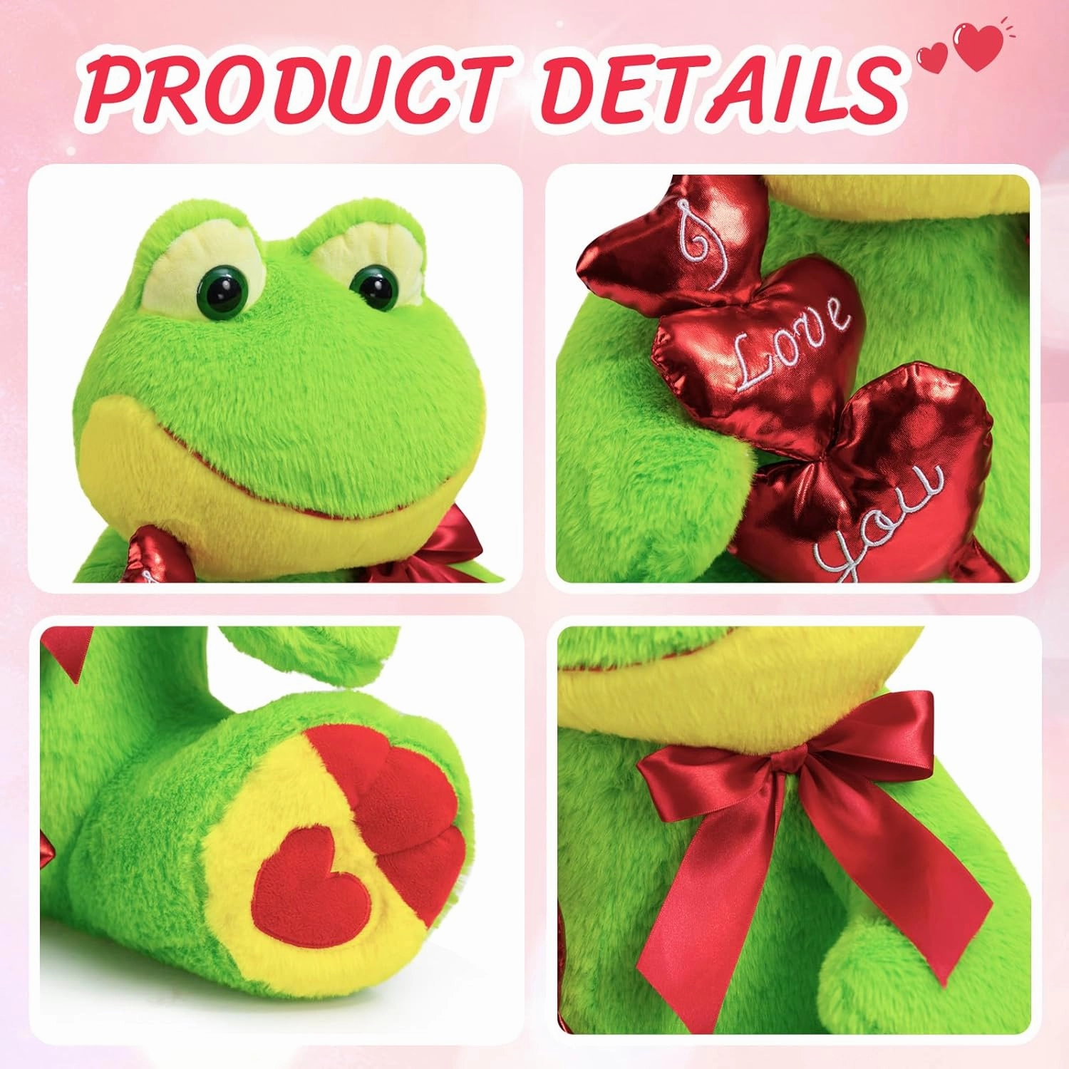 HollyHOME I Love You Frog Stuffed Animal Plush Frog with Red Hearts and Bow Sweet Plush Toy Gift 20 inches