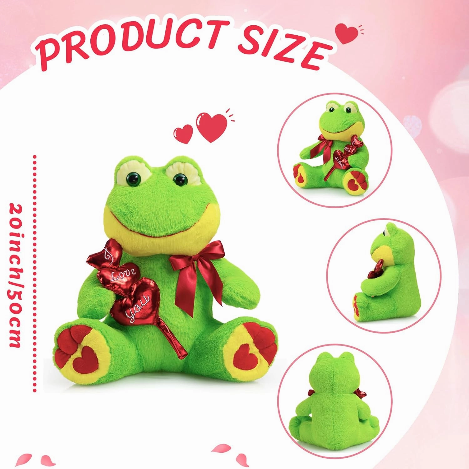 HollyHOME I Love You Frog Stuffed Animal Plush Frog with Red Hearts and Bow Sweet Plush Toy Gift 20 inches