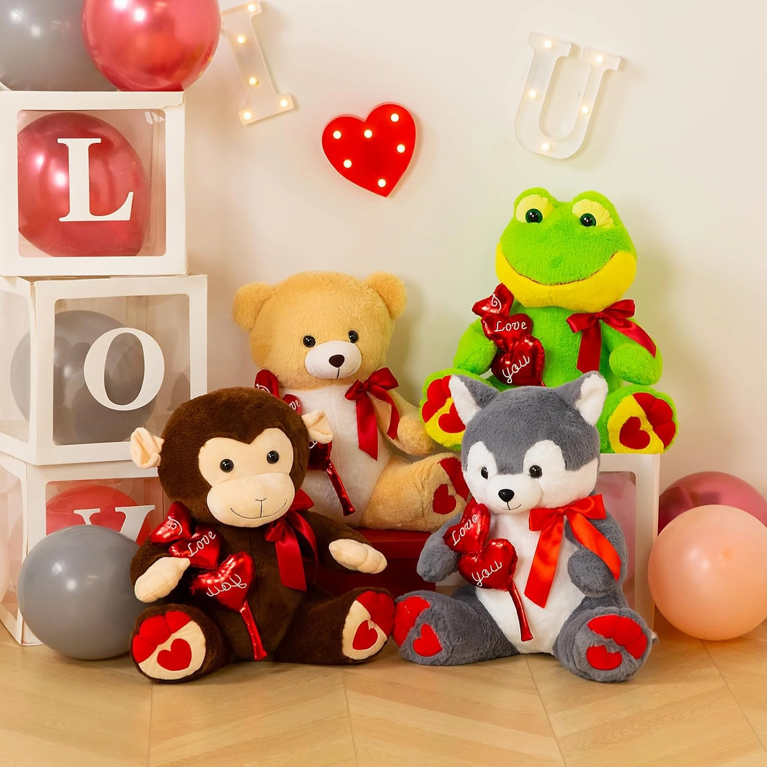HollyHOME I Love You Frog Stuffed Animal Plush Frog with Red Hearts and Bow Sweet Plush Toy Gift 20 inches
