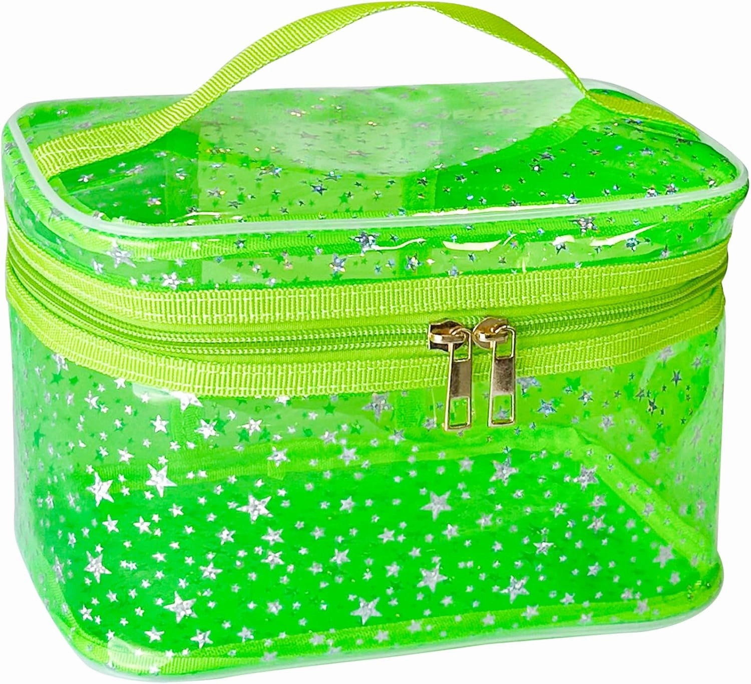 Holographic Makeup Bags Bulk,Clear Storage Bag Toiletry Pocket Portable Zippered Iridescent Pouch Waterproof Cosmetic Gift Bags for Women (Green-L)