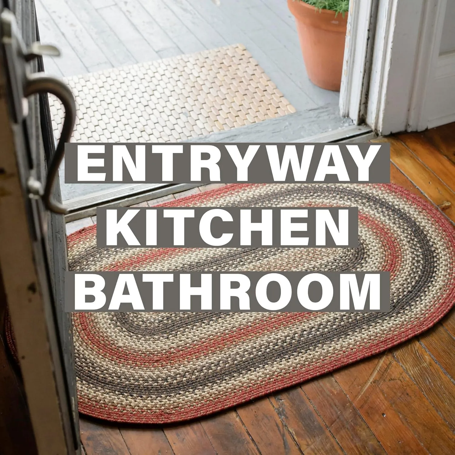 Homespice Chester Red Braided Rug, Enhance Your Home with Our 20x30 Small Accent Rug Kitchen, Bathroom, Entrway
